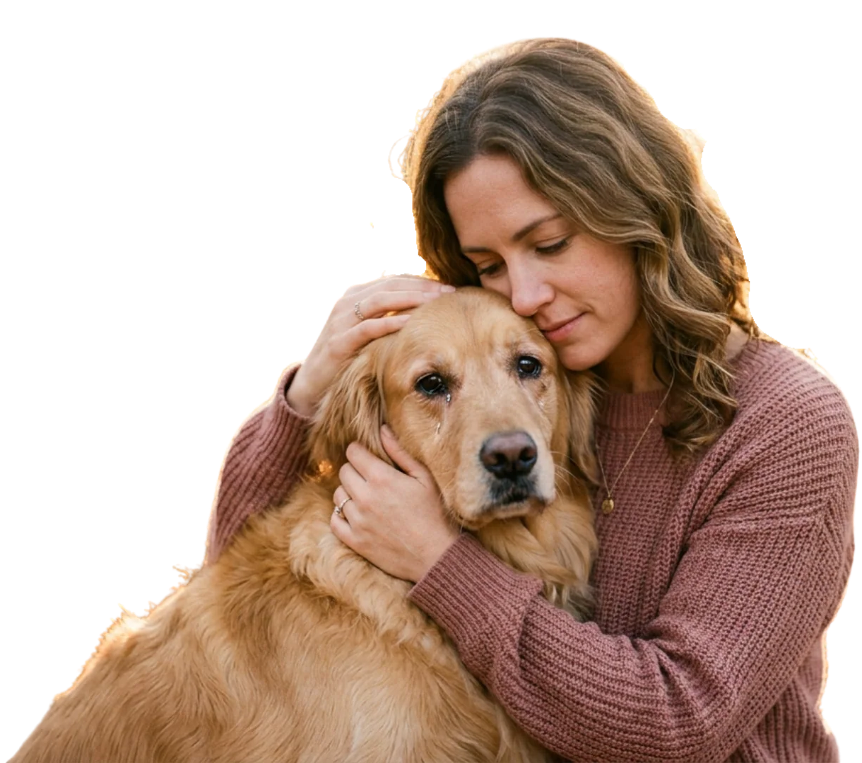 Dog parent comforting her dog