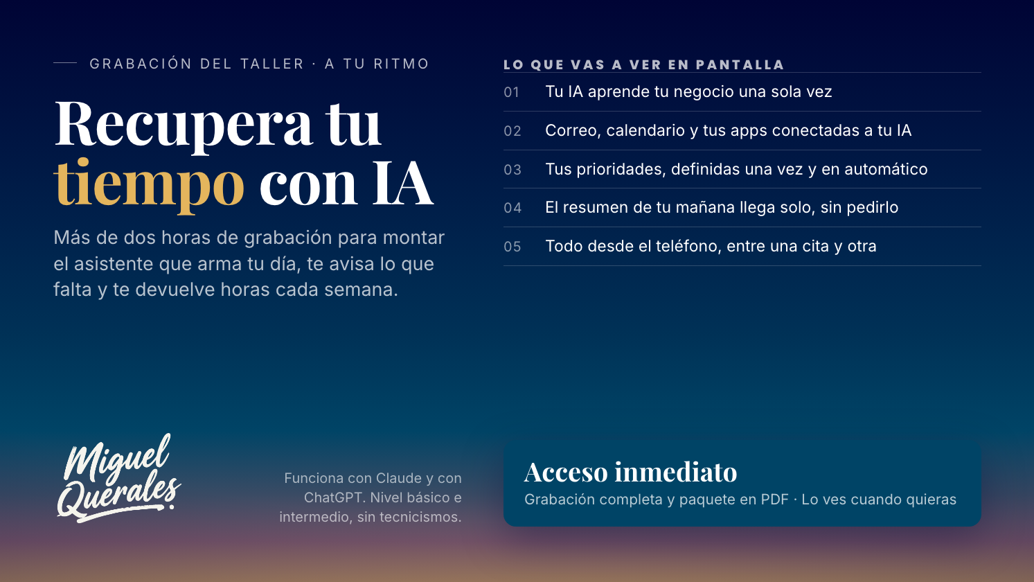Recupera tu tiempo con IA · Grabación del taller
