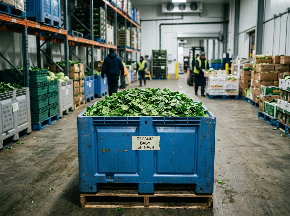 Bin of Organic Baby Spinach