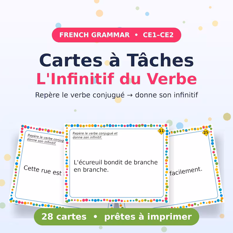 French grammar task cards (verb infinitive)