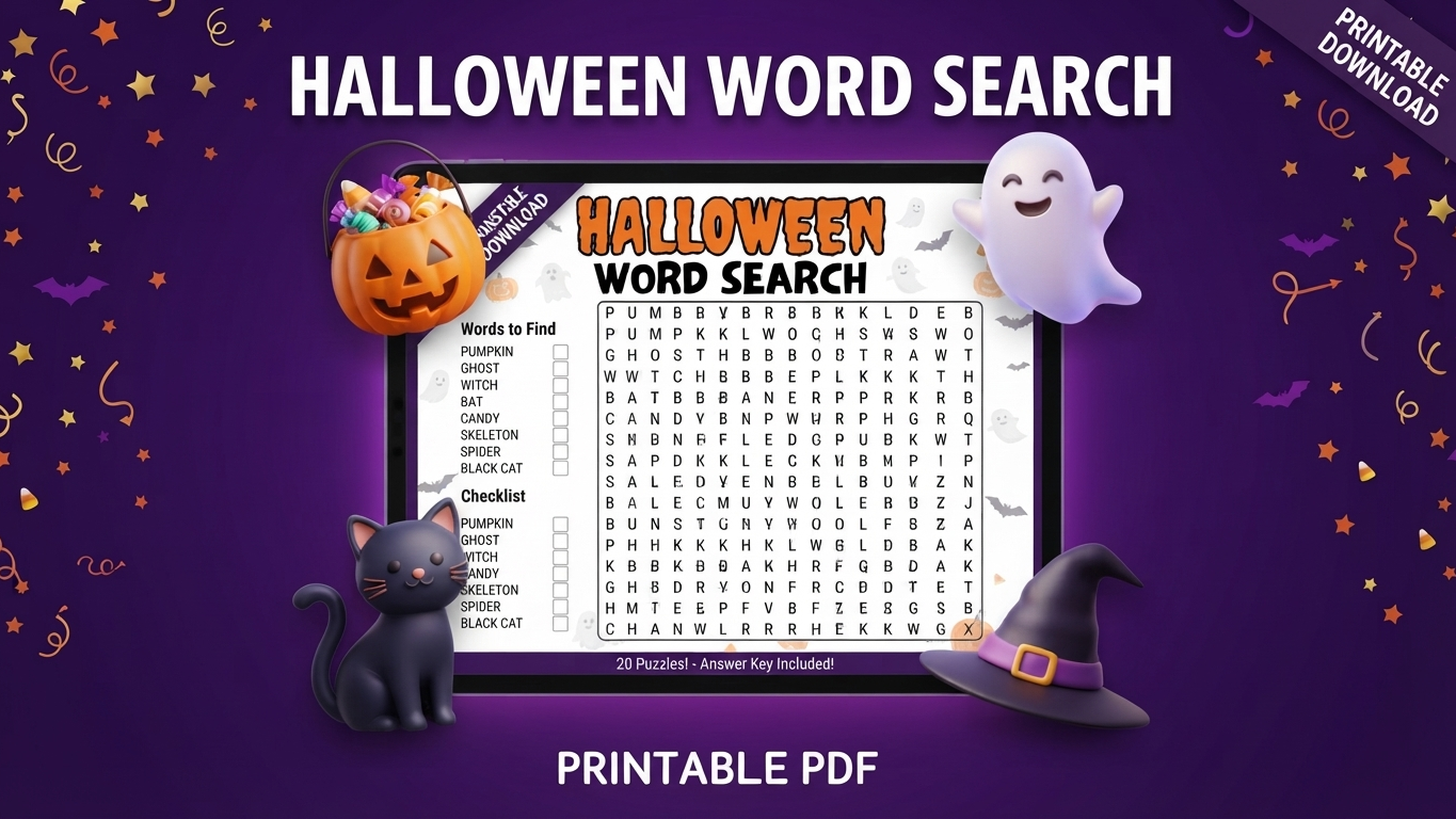 Halloween Word Search Printable – Find Spooky Words | Instant Download PDF