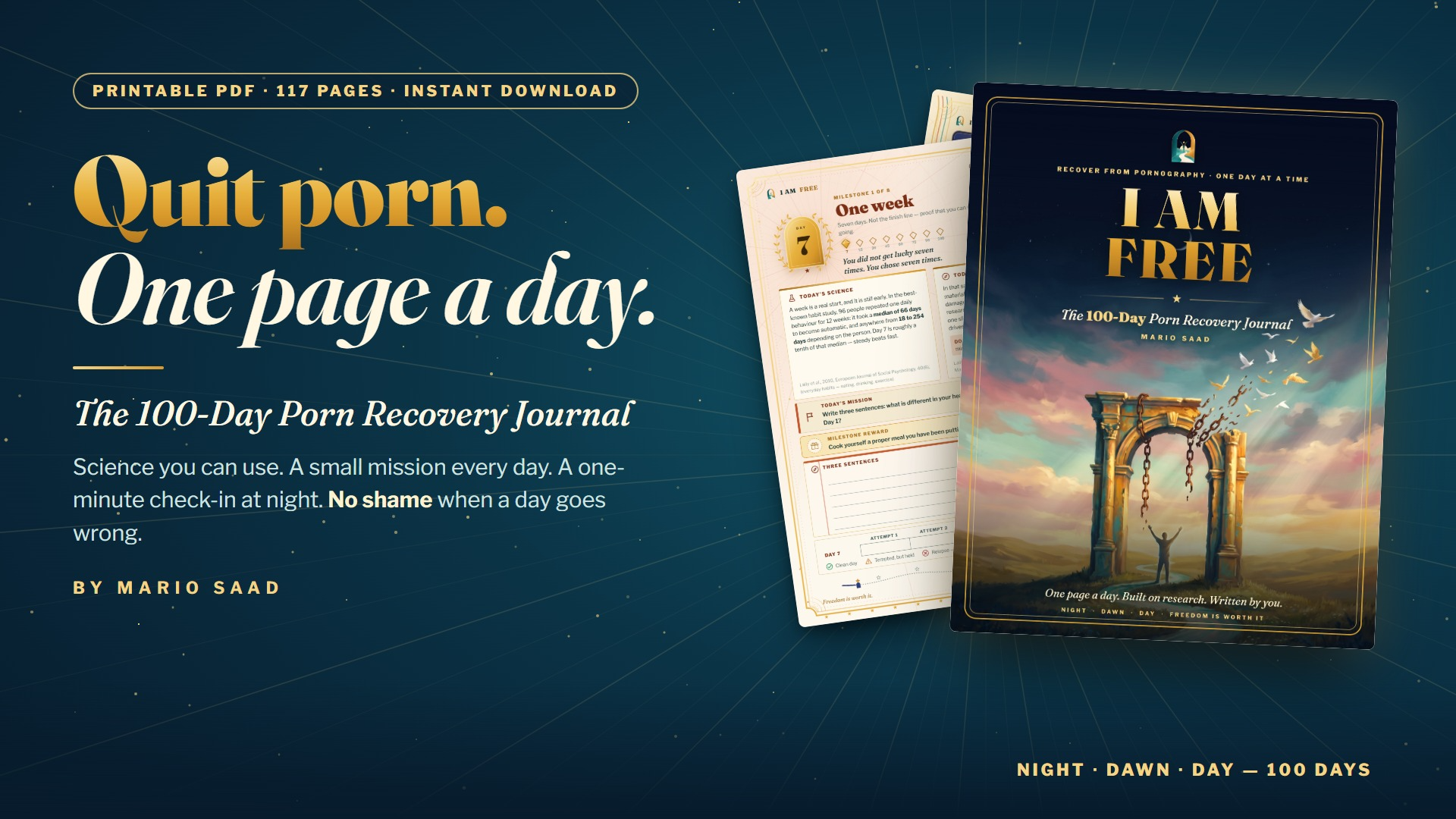 I Am Free — The 100-Day Porn Recovery Journal (Printable PDF)