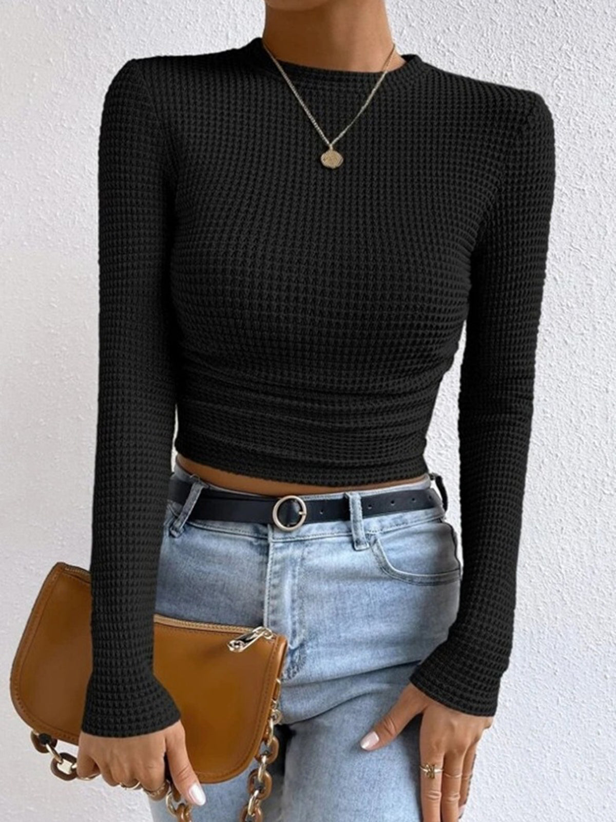 Théa | Waffle Knit Long Sleeve Top