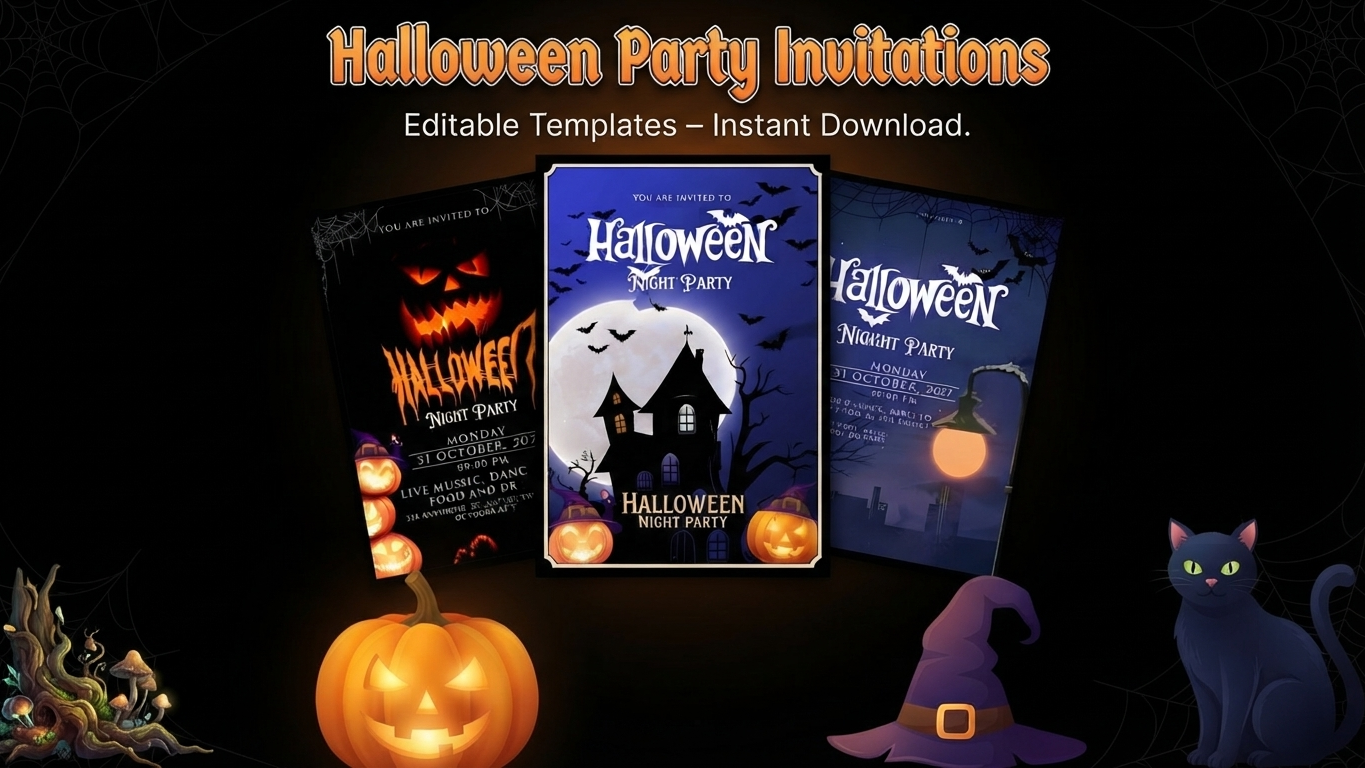 Halloween Party Invitation Cards | 3 Editable Designs | Instant Download👻