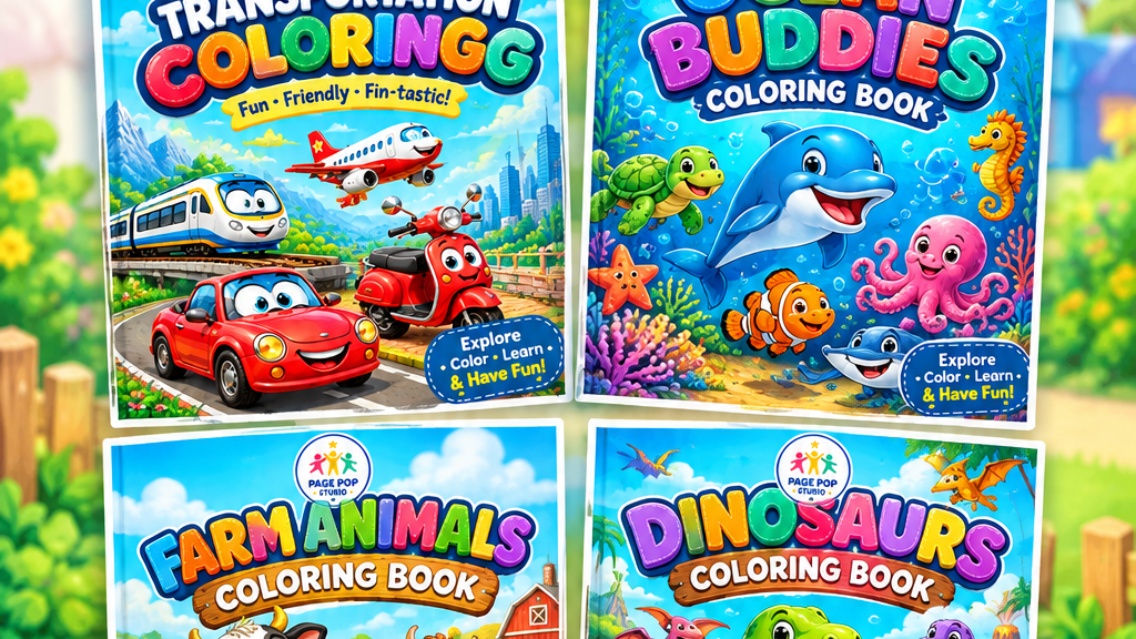 Digital Coloring Book Bundle: 4 Books, 200 Pages