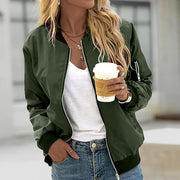 Isabelle | Women's Ribbed Trim Zip-Up Bomber Jacket