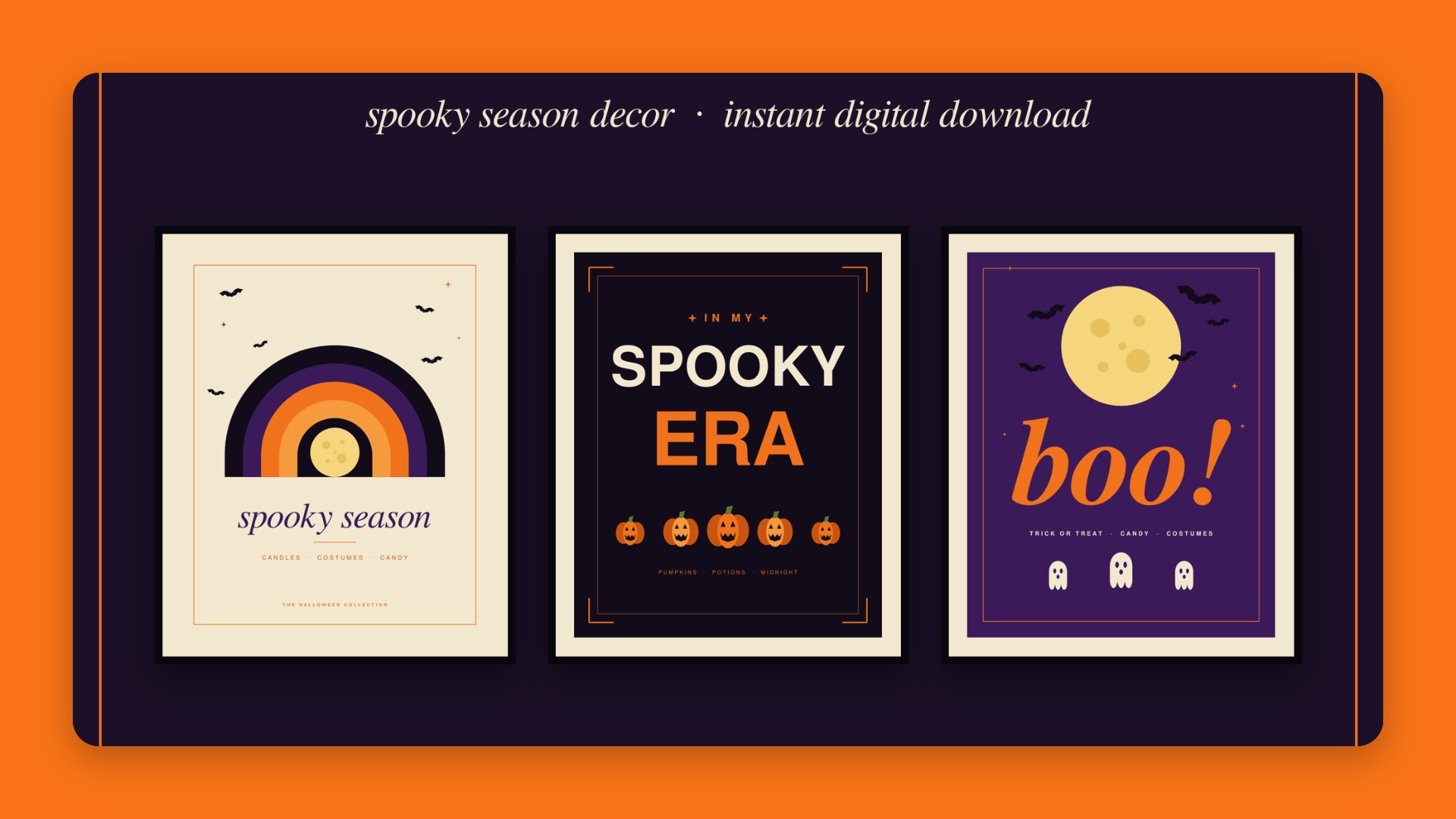 Halloween Wall Art Set of 3, Spooky Boho Prints, Bucket List & Planner