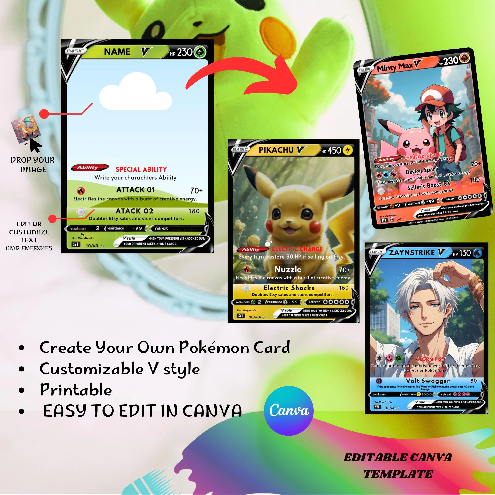 Pokémon V-Style Personalized Card Template