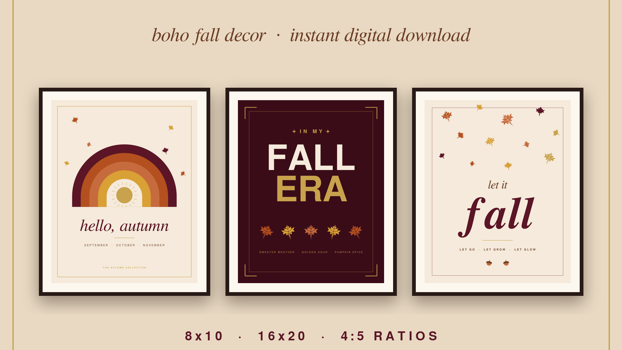 Boho Autumn Wall Art Set of 3 & Cozy Fall Planner Bundle | Instant Download