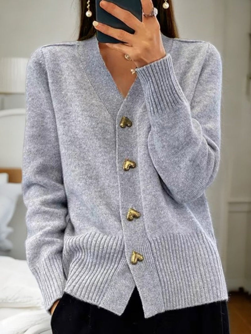 Delaney | V-Neck Cardigan with Heart Button Detail