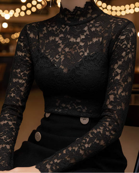 Lucienne | Floral Lace Turtleneck Top