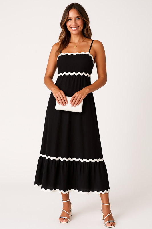 Beatrix | Scalloped Trim A-Line Midi Dress