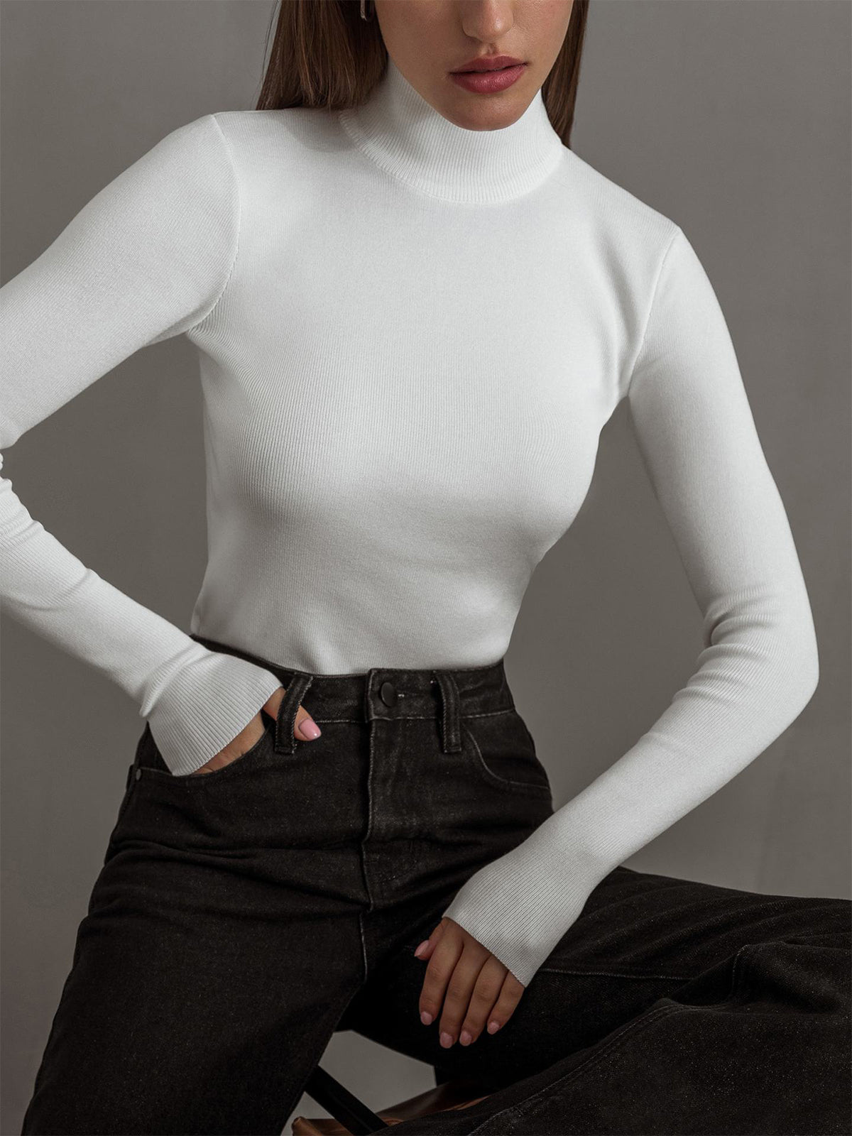 Simone | Long Sleeve Ribbed Knit Top