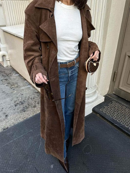 Coco | Women's Suede Double-Breasted Belted Trench Coat