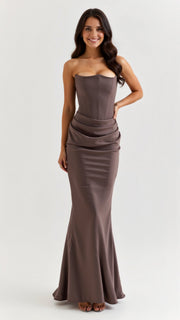 Isabella | Strapless Satin Corset Maxi Dress