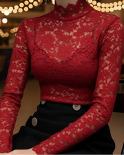 Lucienne | Floral Lace Turtleneck Top