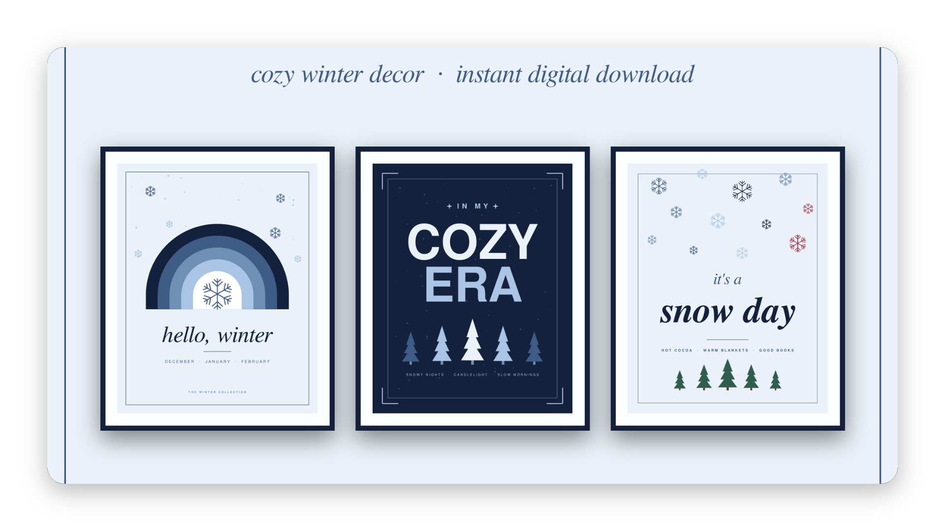 Cozy Winter Wall Art Set of 3, Boho Prints, Bucket List & Planner Bundle