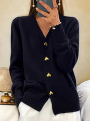Delaney | V-Neck Cardigan with Heart Button Detail