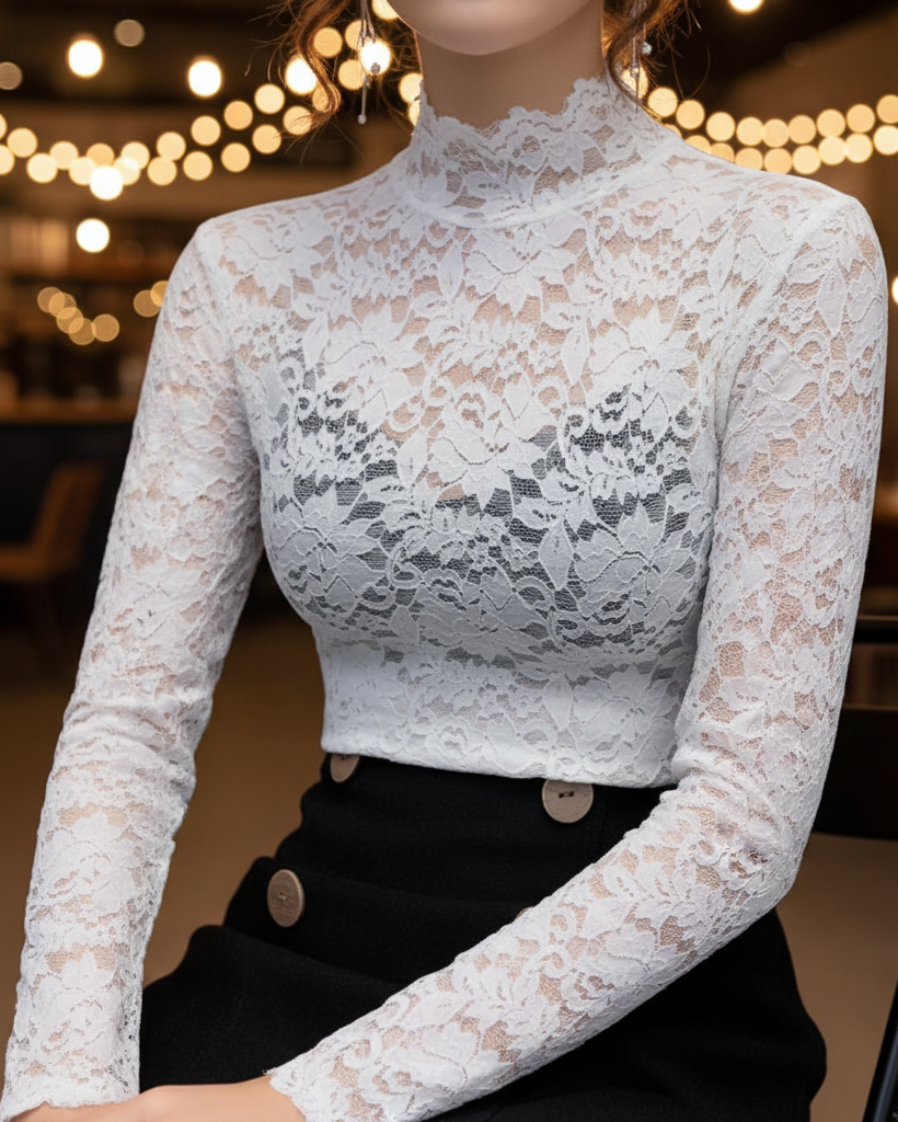 Lucienne | Floral Lace Turtleneck Top