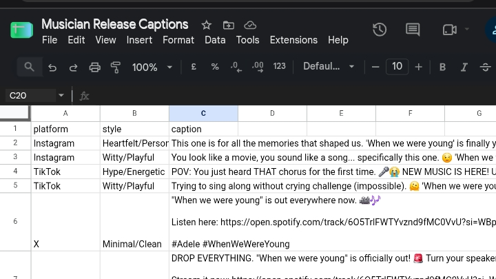Release Caption Generator — n8n Automation Template