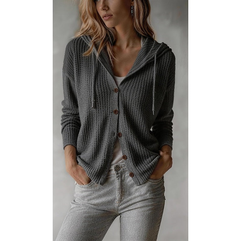 Cassandra | Women's Hooded Waffle Knit Cardigan
