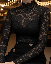 Lucienne | Floral Lace Turtleneck Top