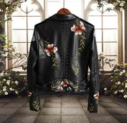 Adelina | Women's Floral Embroidered Studded Leather Jacket