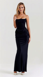 Isabella | Strapless Satin Corset Maxi Dress