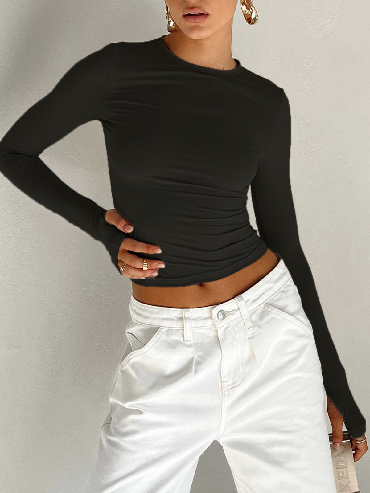 Elowen | Ruched Crop Long Sleeve Top