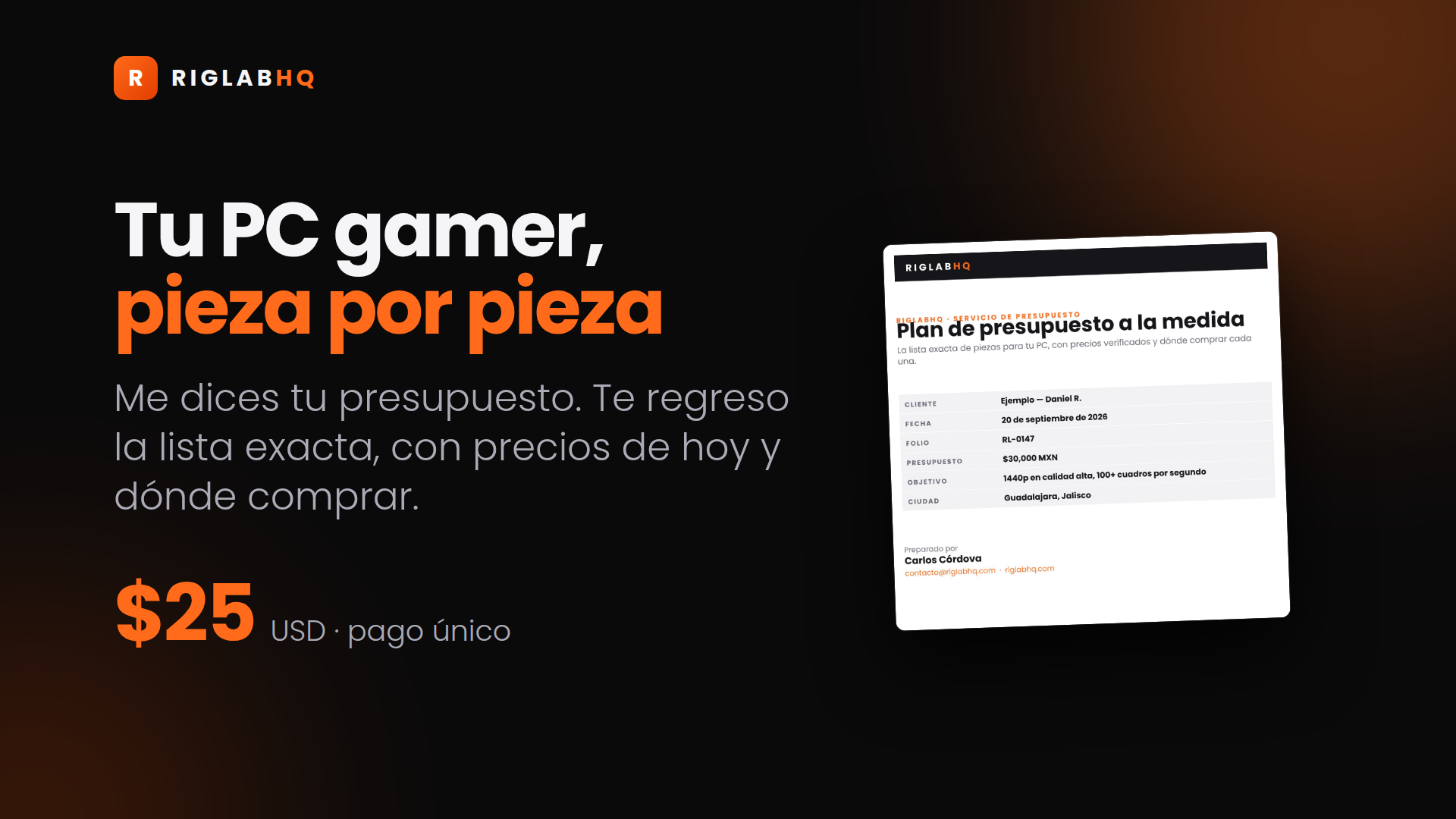 Plan de presupuesto a la medida — Tu PC gamer, pieza por pieza