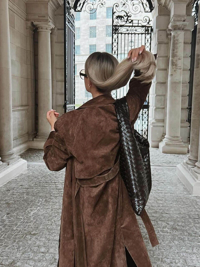 Coco | Women's Suede Double-Breasted Belted Trench Coat