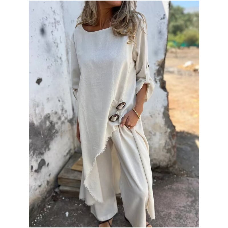 New Cotton-Linen Dress + Pants - Comfortable Two-Piece Set