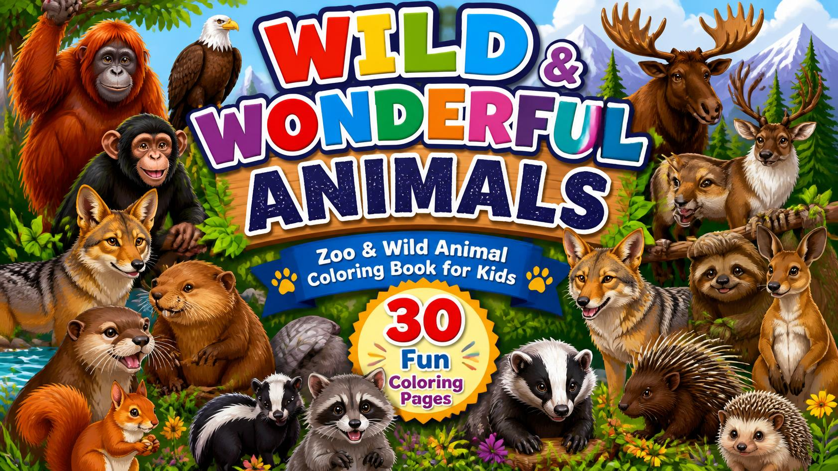 Cute Wild Animals Printable Coloring Book