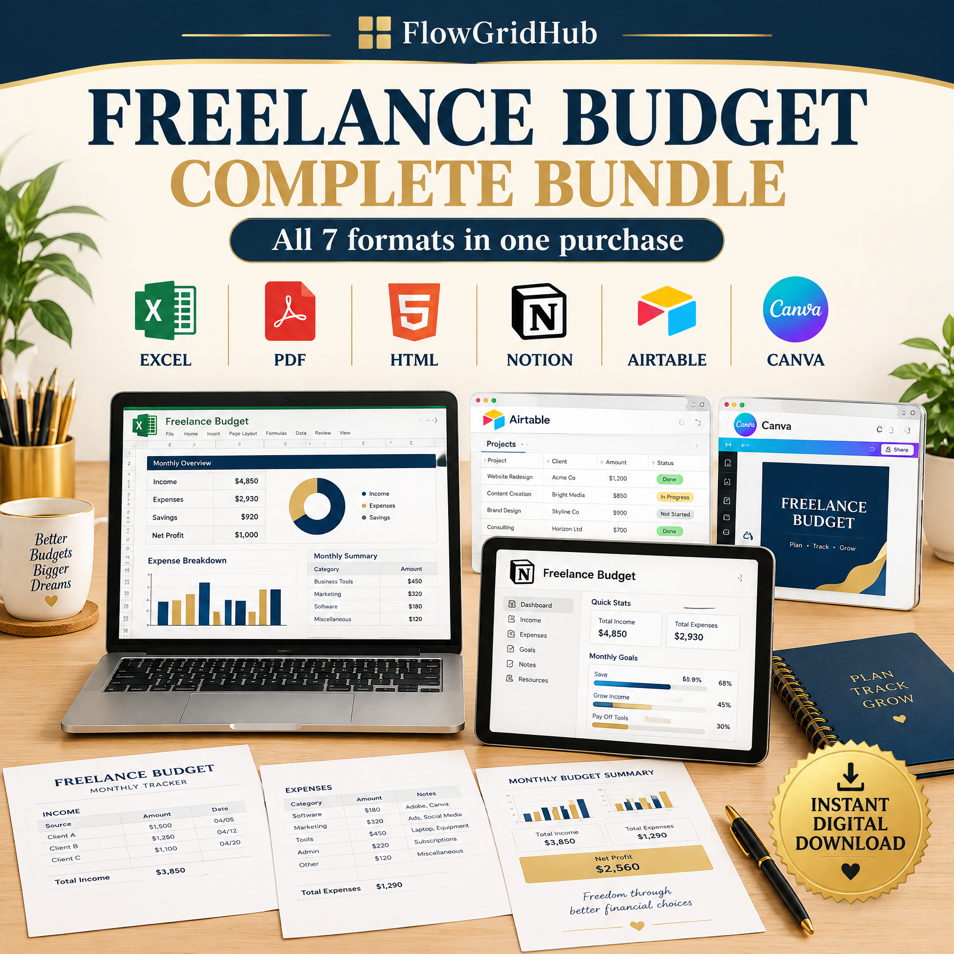 Freelance Budget Bundle - All 7 Formats Excel Notion Airtable Canva