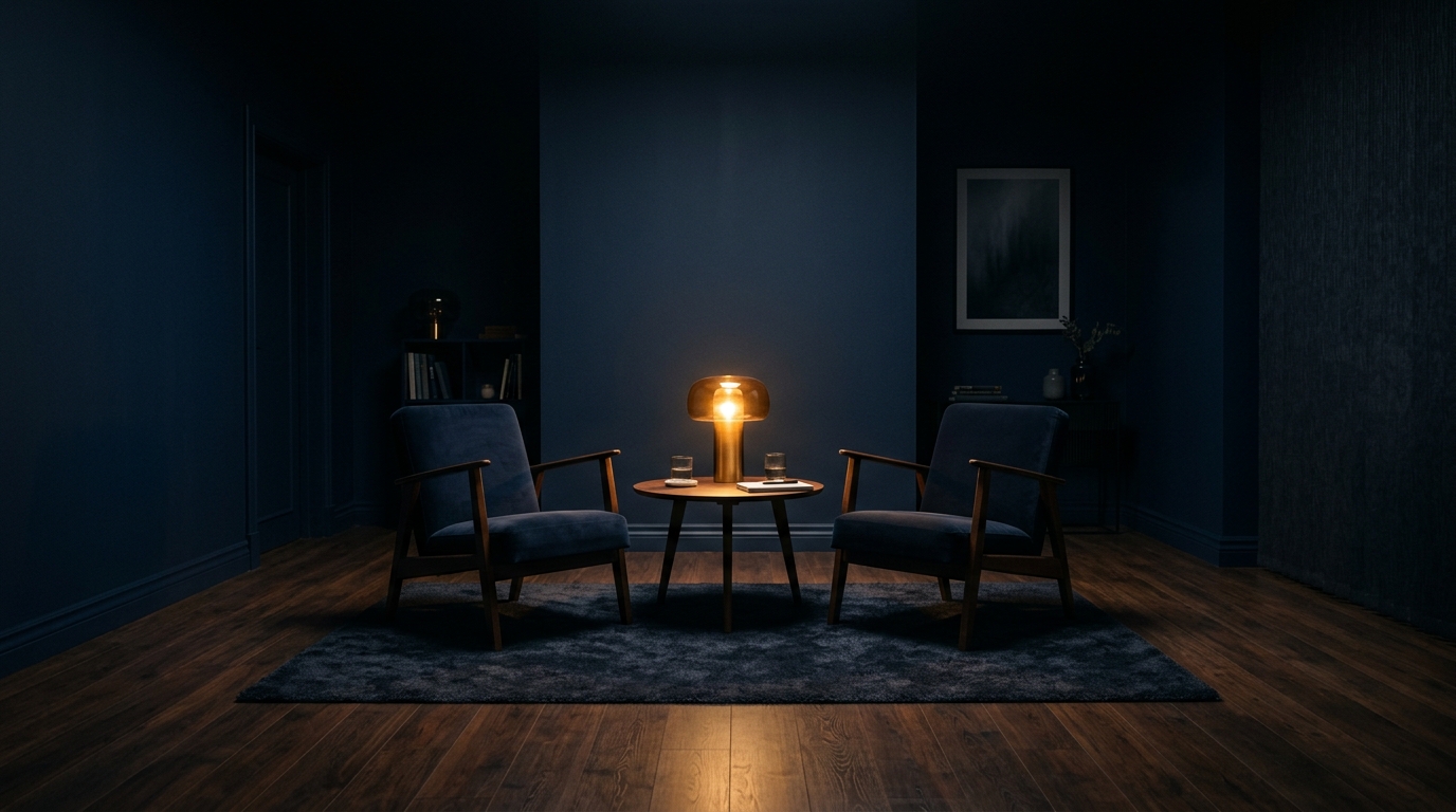 A quiet room set for a 1-on-1 conversation