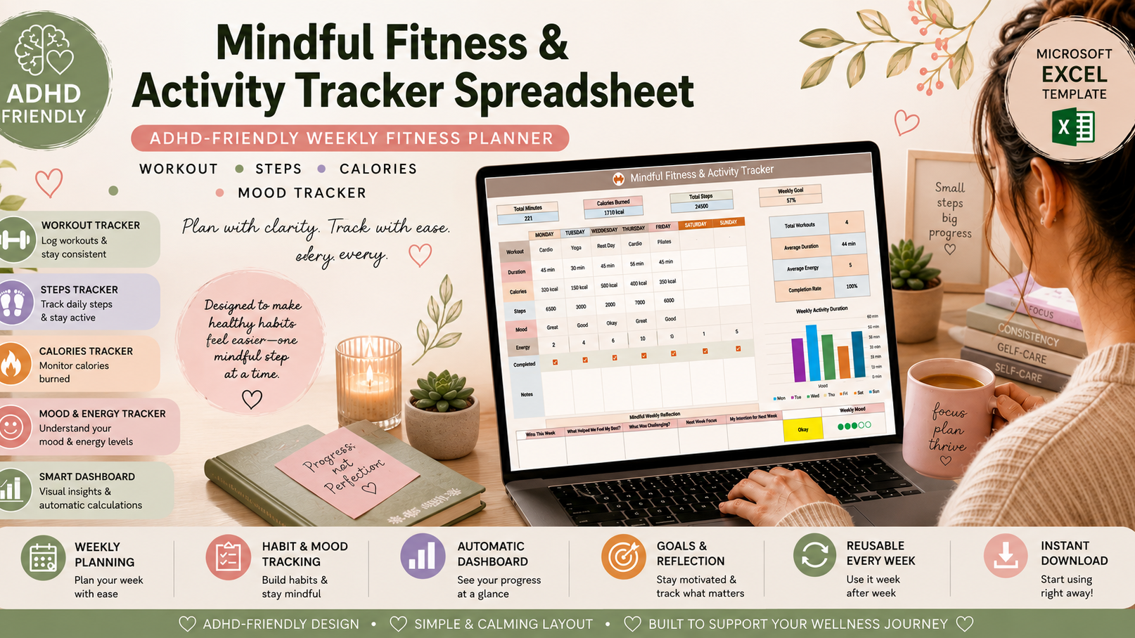 Mindful Fitness & Activity Tracker Spreadsheet 