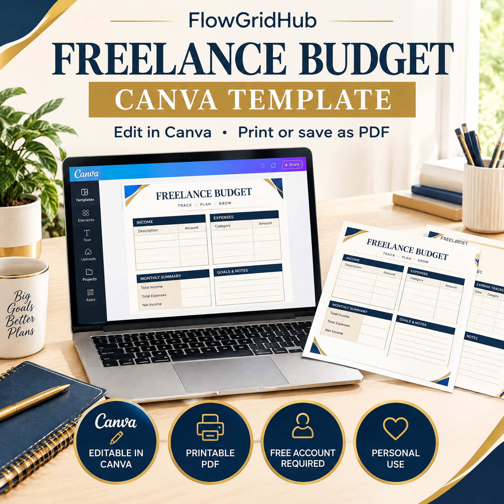 Freelance Budget Canva Template | Printable Income Expense Tracker