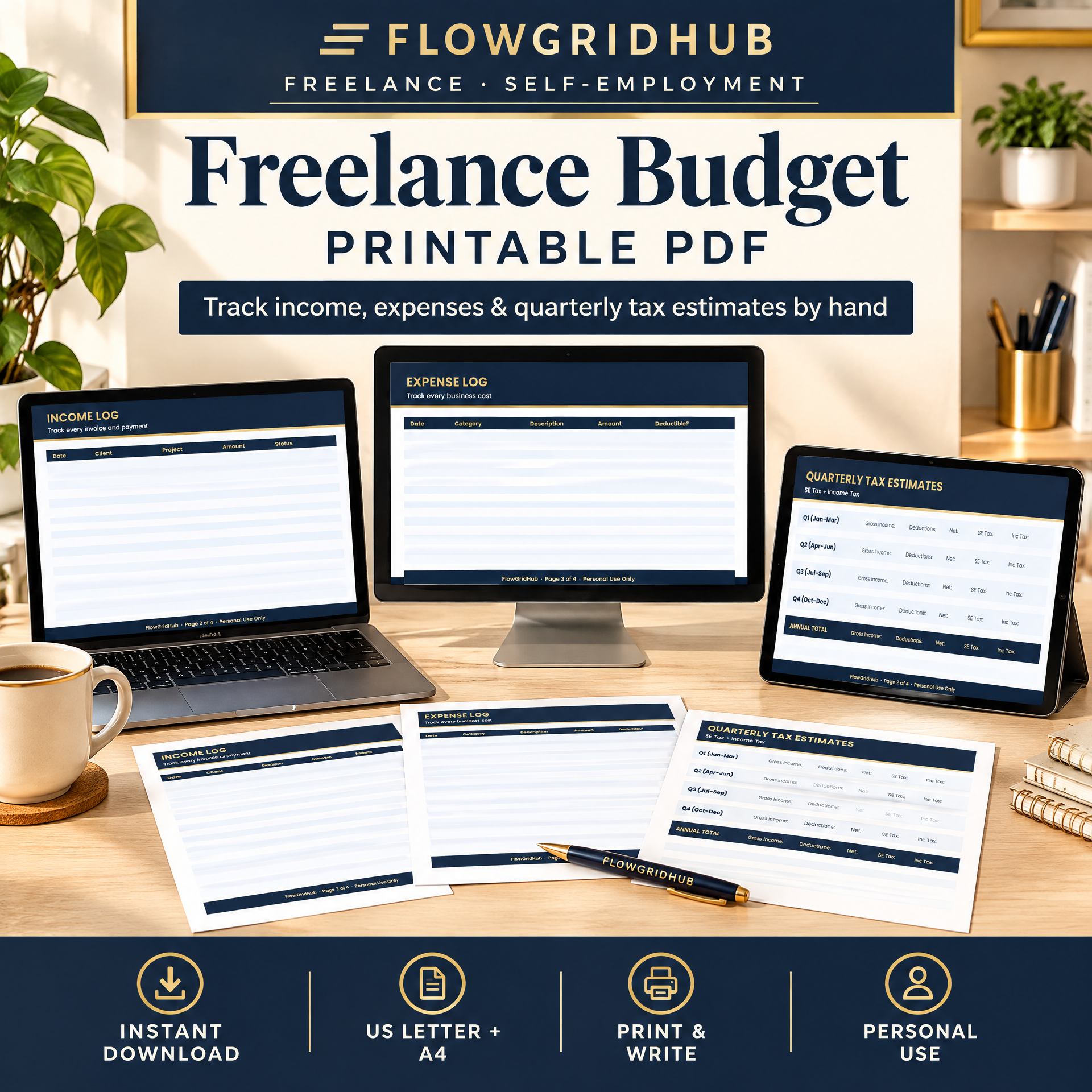Freelance Budget Printable PDF | Income Expense Tax Log