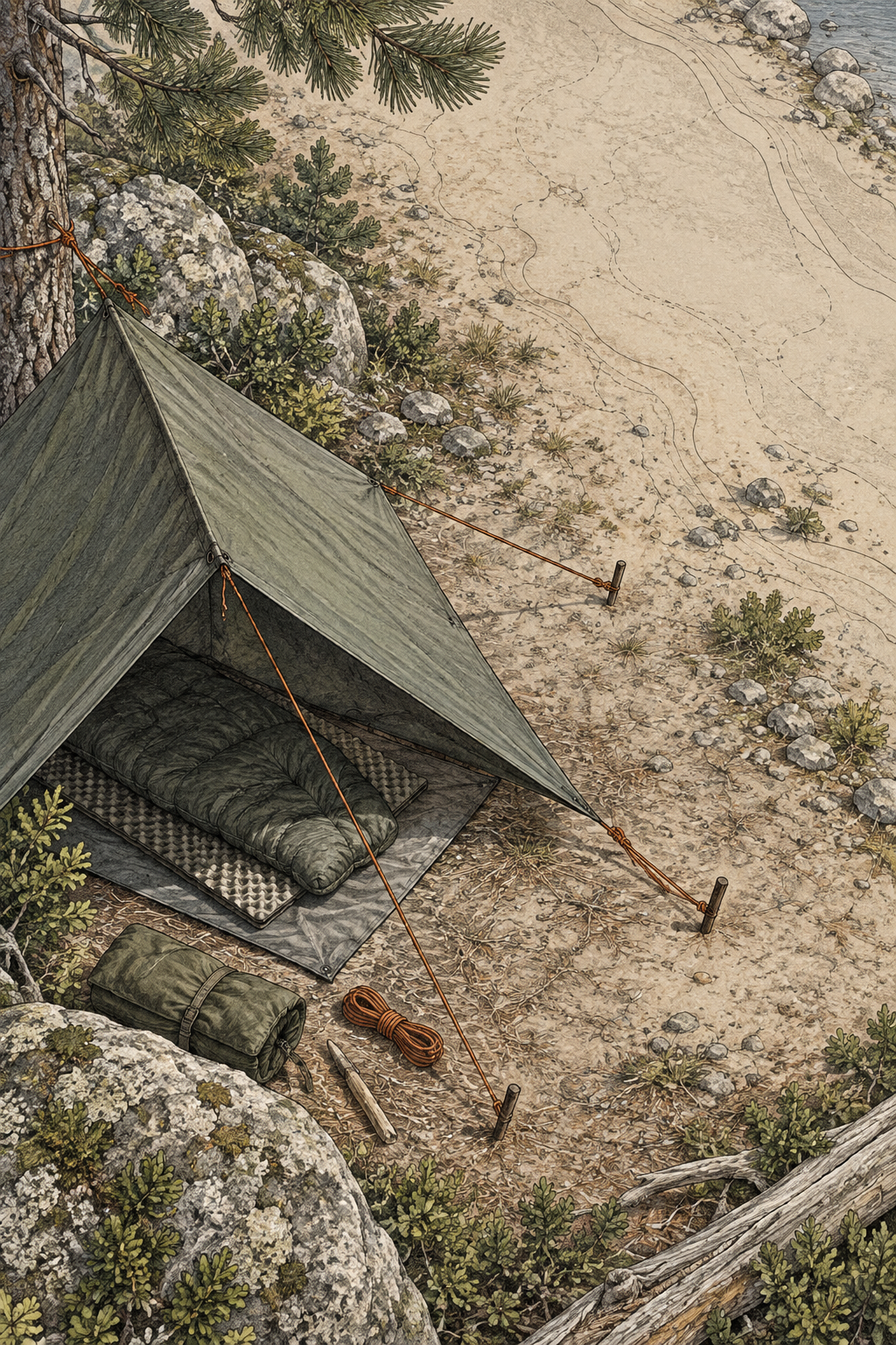 Novice Backpackers Building Emergency Shelters Without Last Minute Doubt