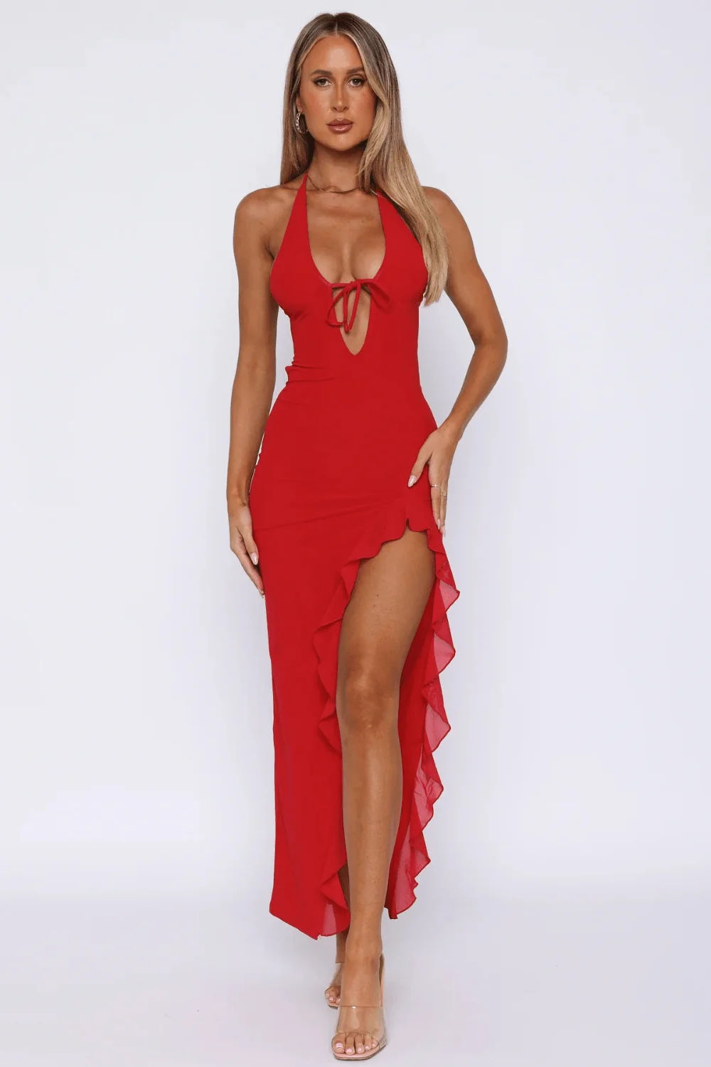 Catalina Plunge Tie-Back Maxi Dress