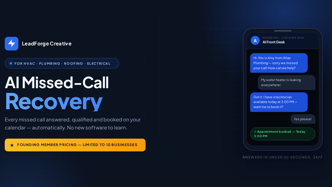 AI Missed-Lead Recovery — Founding Member Setup