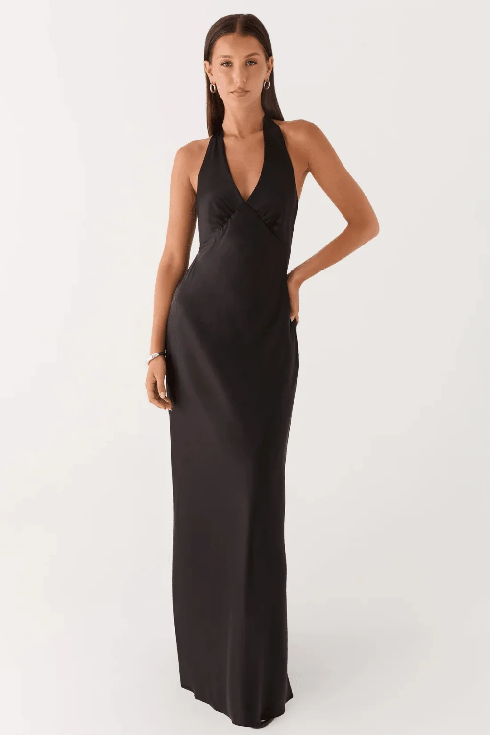 Adriana Open-Back Satin Maxi Dress
