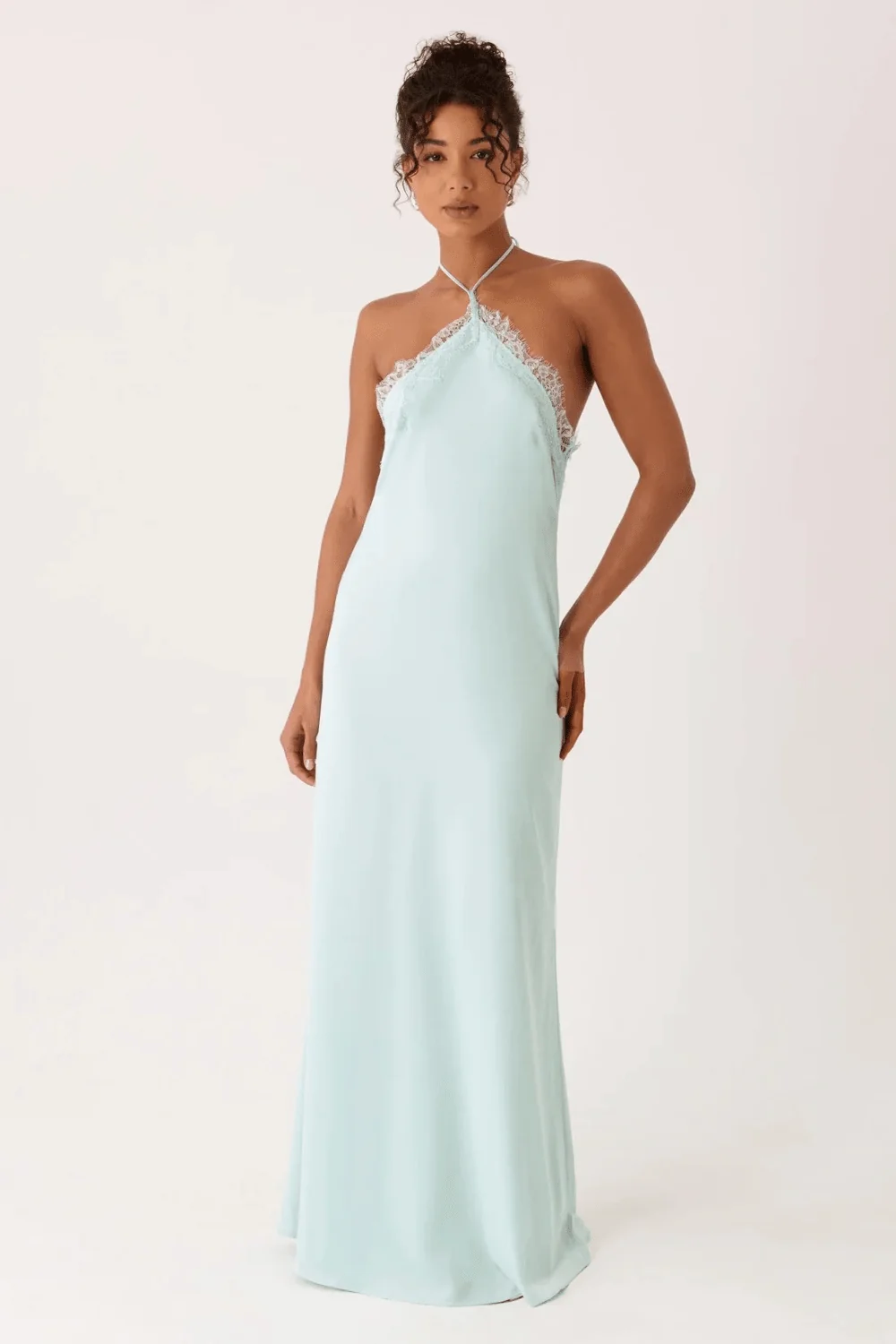 Marina Lace-Trim Halter Maxi Dress