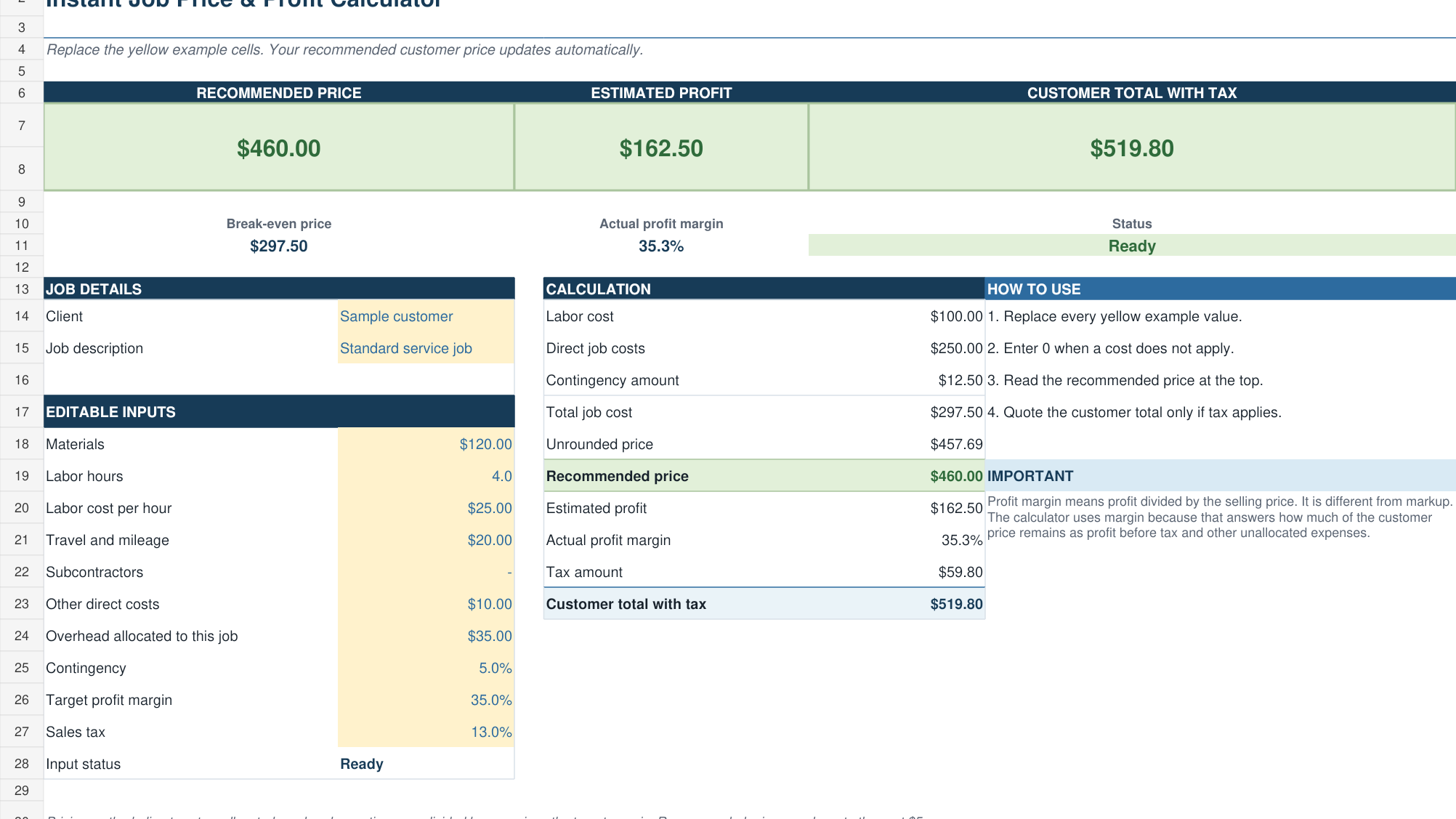 Job Price & Profit Calculator