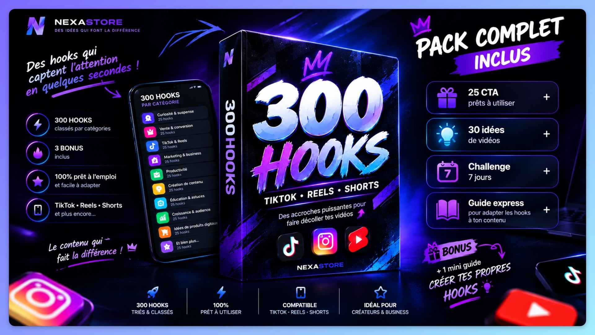 300 Hooks Viraux + 3 BONUS | Le Pack Ultime TikTok, Reels & Shorts 🚀