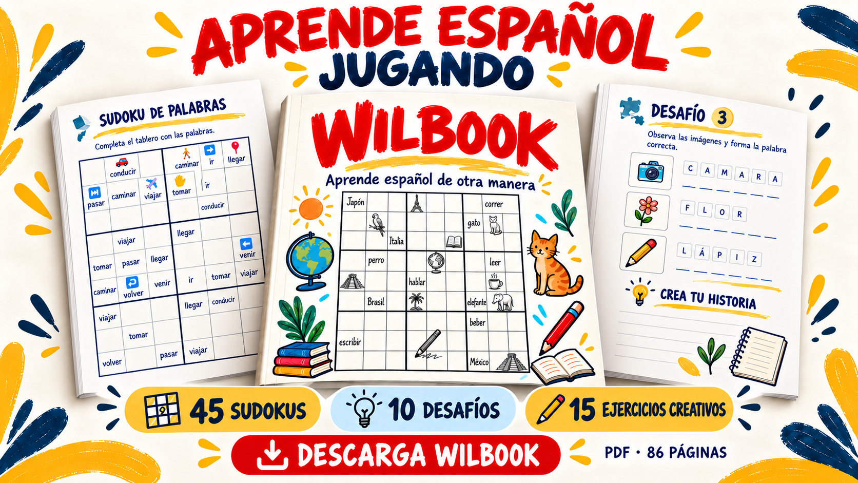 WILBOOK – Sudokus de vocabulario español: países, verbos y animales