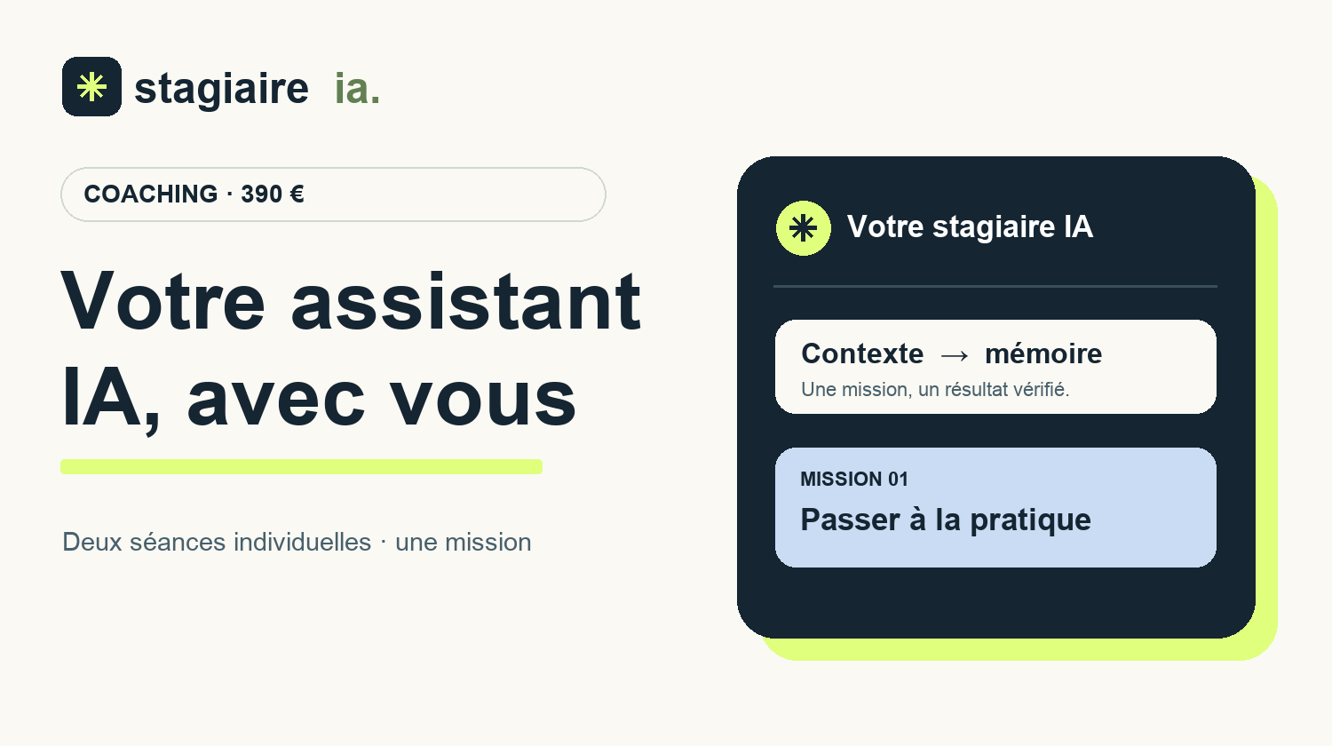 Installation accompagnée — coaching individuel