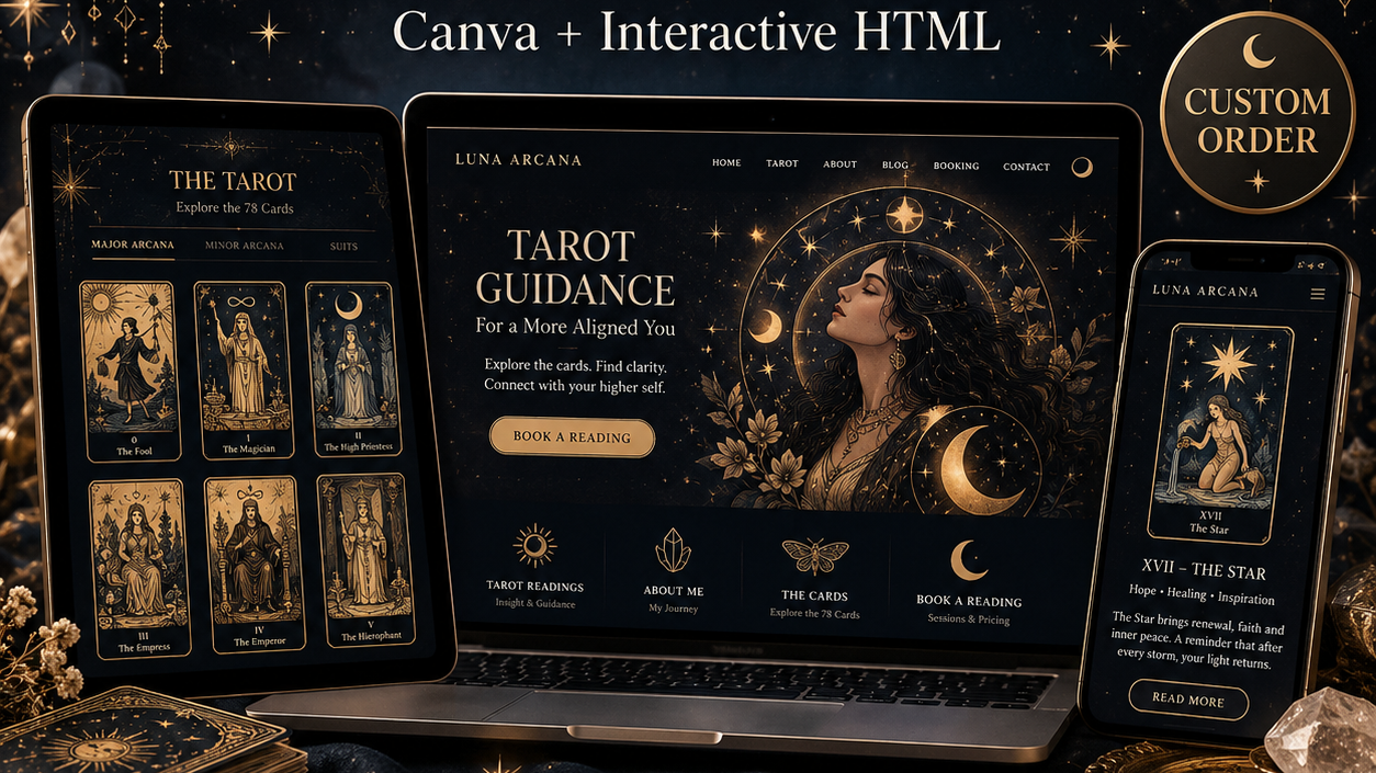 Custom Tarot Website Package – Canva + Interactive HTML