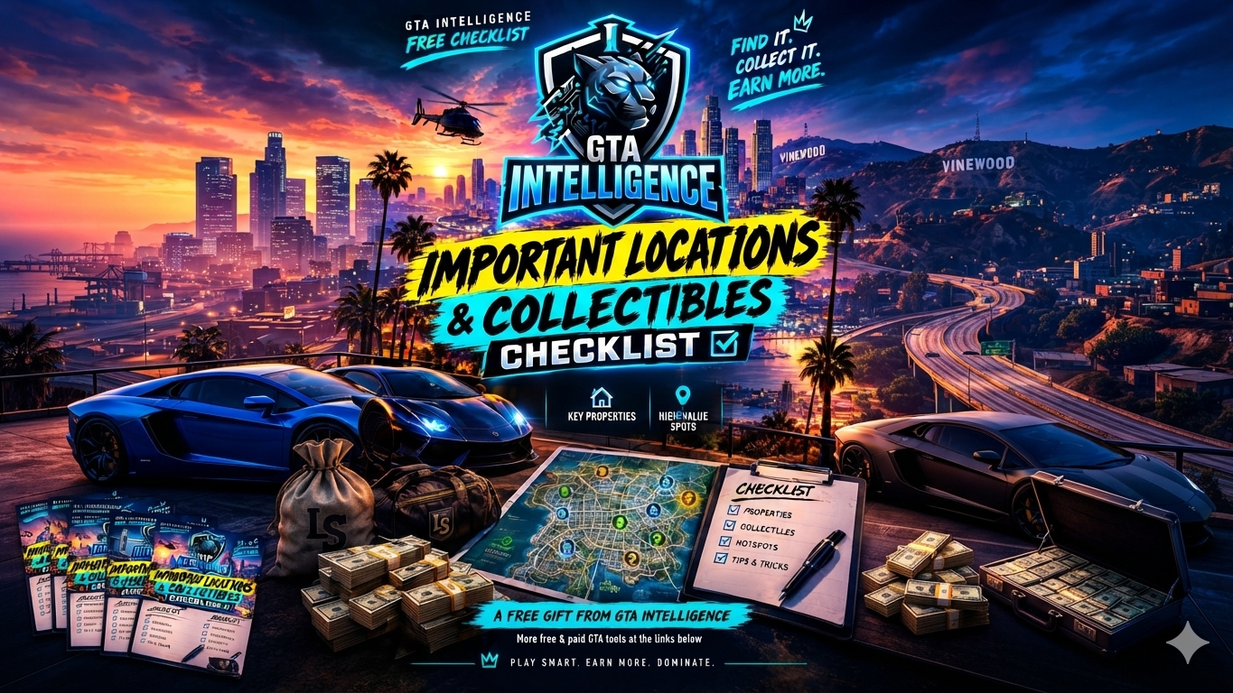 FREE GTA Intelligence Important Locations & Collectibles Checklist