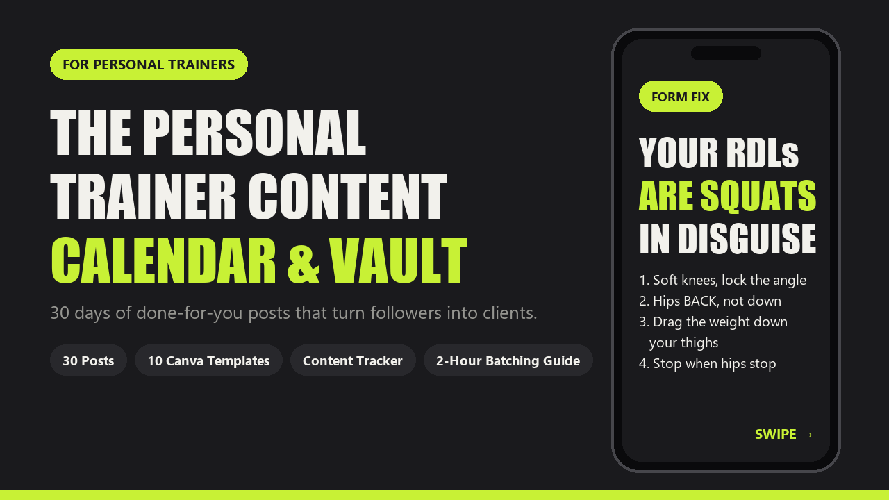 Personal Trainer Instagram Content Calendar: 30 Posts + Canva Templates